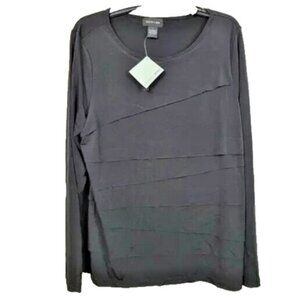 Focus 2000 Womens Top XL Black Tiered Long Sleeve Minimalist‎ Timeless